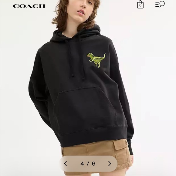 Coach Tops - COACH Black  Hoodie with Green Dinosaur Design